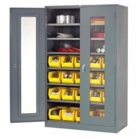 GLOBAL EQUIPMENT Locking Storage Cabinet Clear Door 48x24x78, 20 YL Bin, 6 Shelf Unassembled 239385